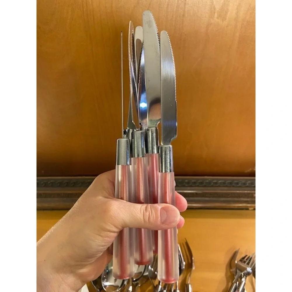 Ikea Ivar Ledang Skymta Red Acrylic 24pc Flatware Set And Holder Stainless Steel